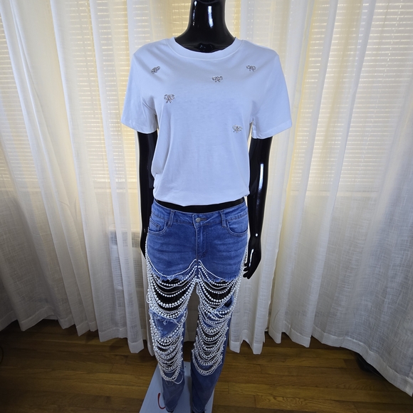 White Embellished T-Shirt - Picture 3 of 16